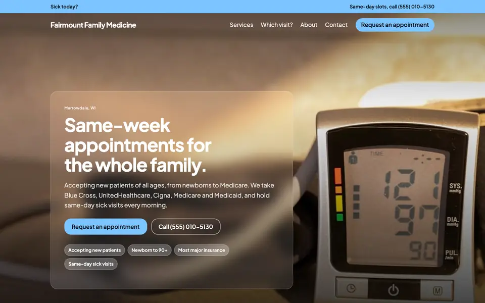 Medical Practices website in the Frosted Glass design