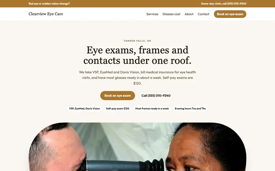 Optometrists website in the Boutique design
