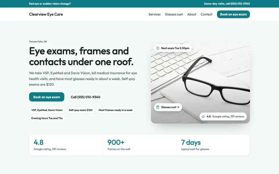 Optometrists website in the Clinical design
