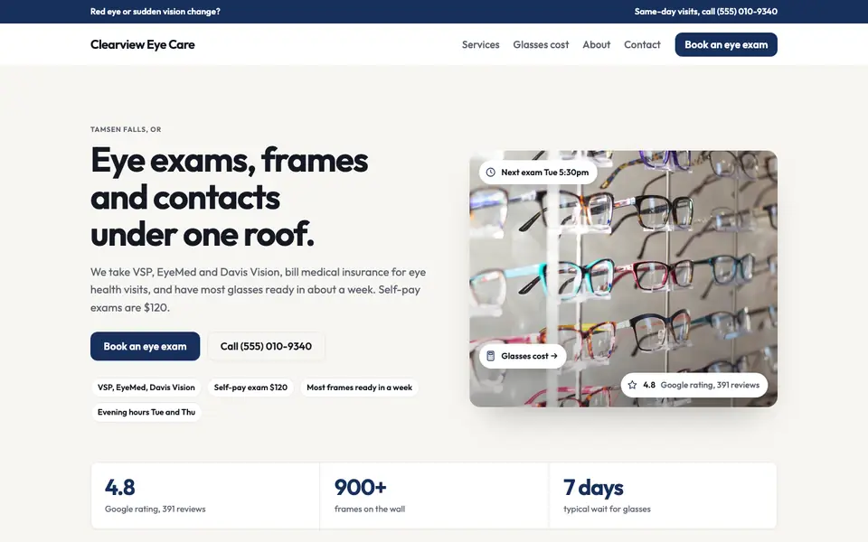Optometrists website in the Modern design