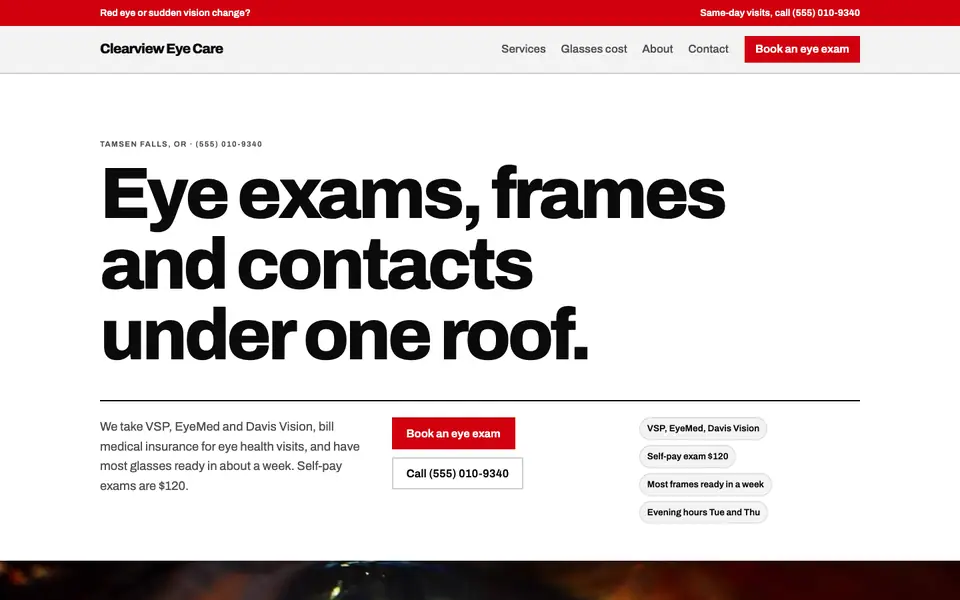 Optometrists website in the Swiss Grid design