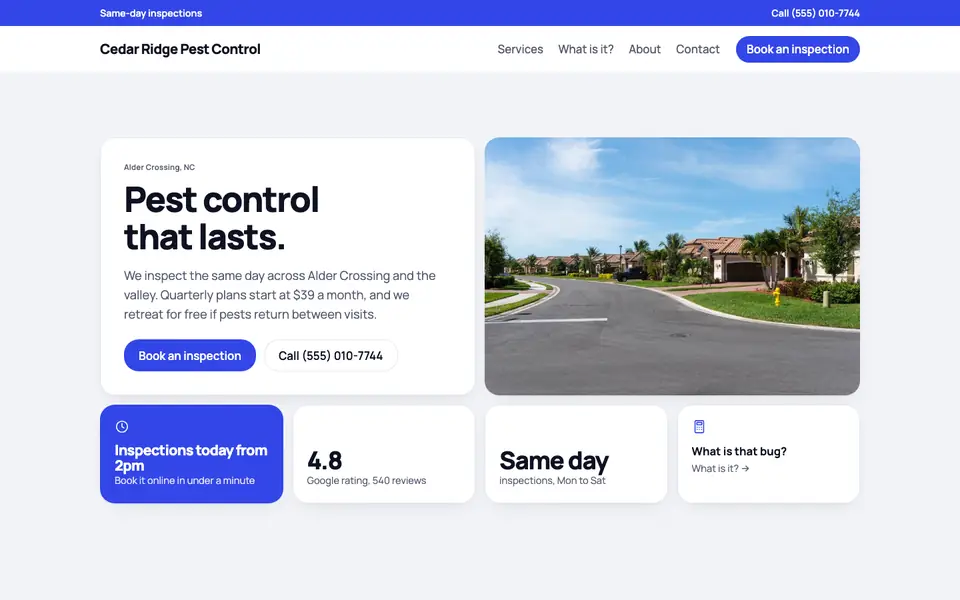 Pest Control website in the Bento design
