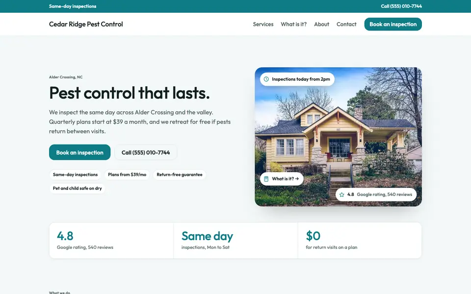 Pest Control website in the Clinical design