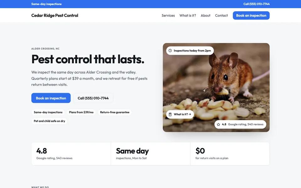 Pest Control website in the Modern design