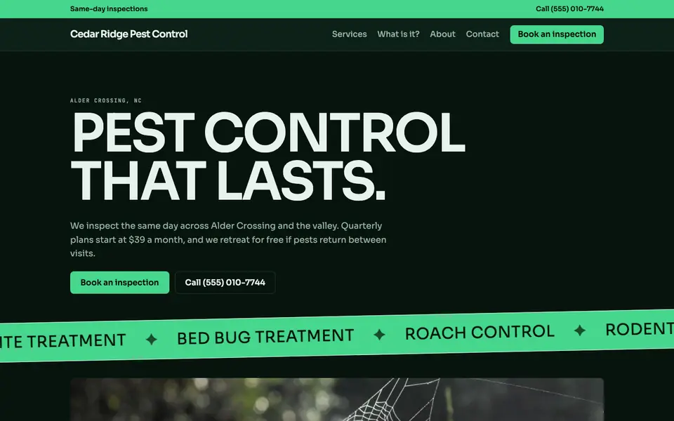 Pest Control website in the Mono Neon design
