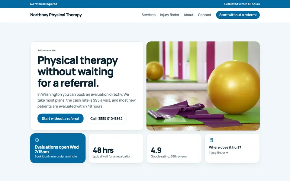 Physical Therapy website in the Bento design