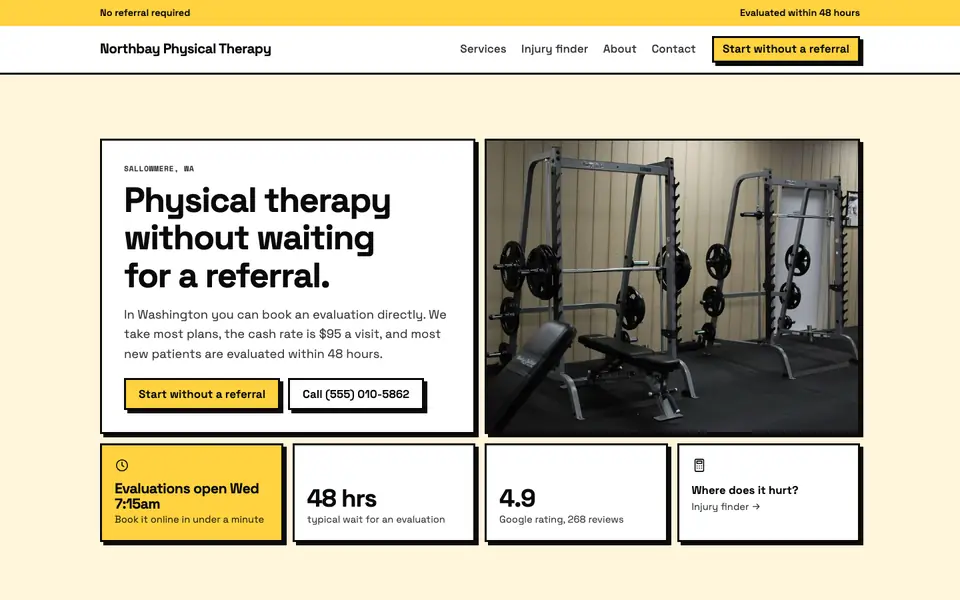 Physical Therapy website in the Neo-Brutalist design