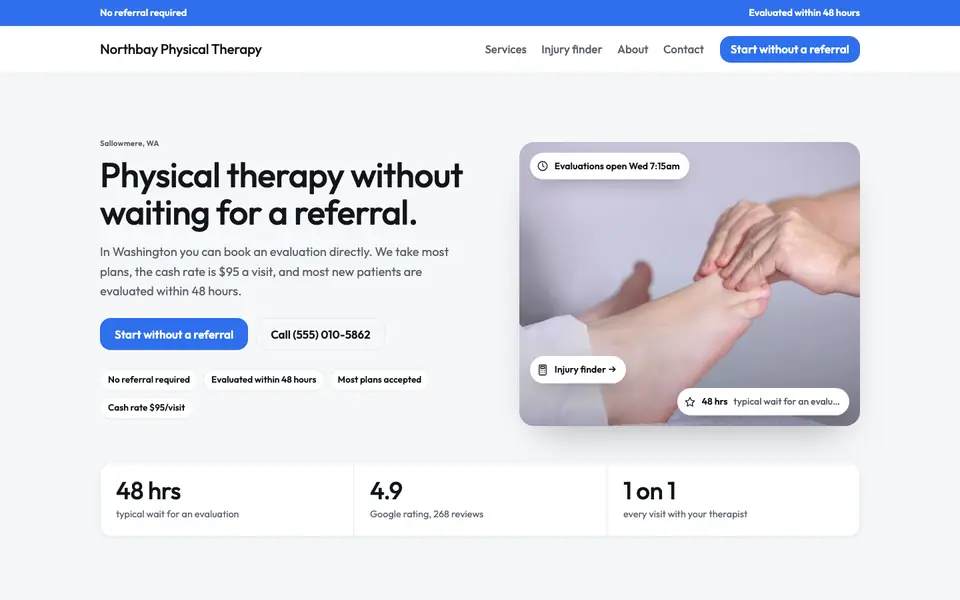 Physical Therapy website in the Clinical design