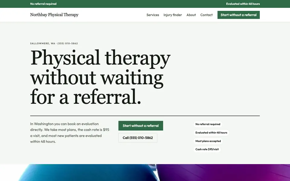 Physical Therapy website in the Editorial design
