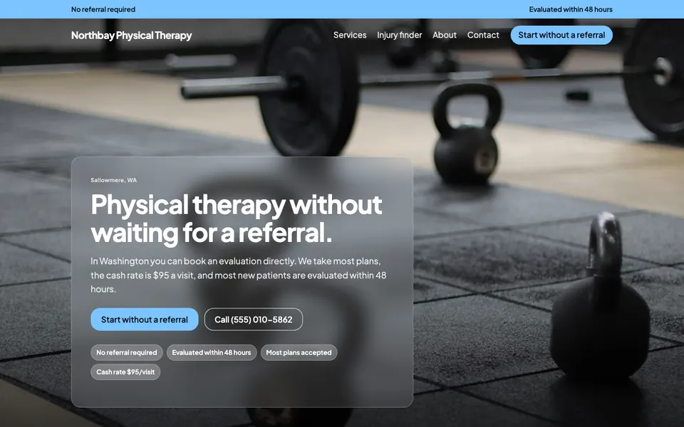Physical Therapy website in the Frosted Glass design