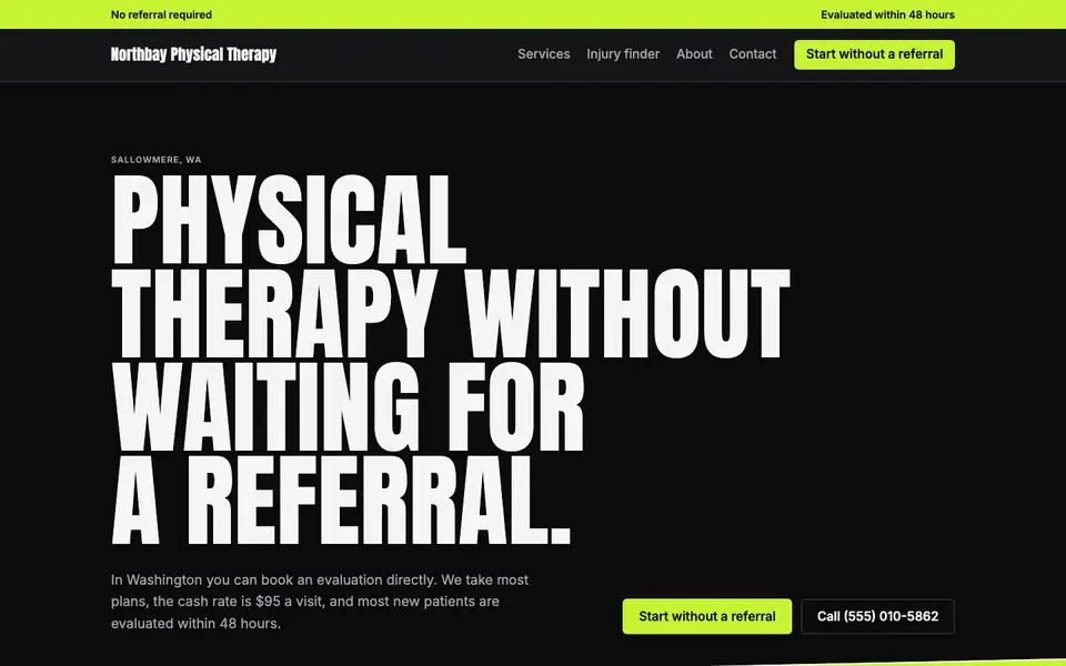 Physical Therapy website in the Kinetic Type design