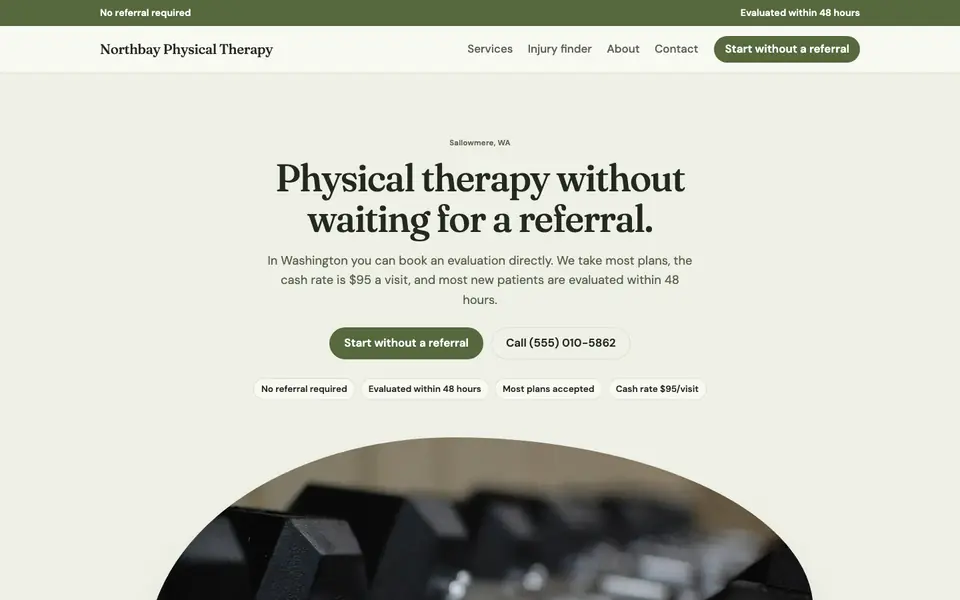 Physical Therapy website in the Organic design