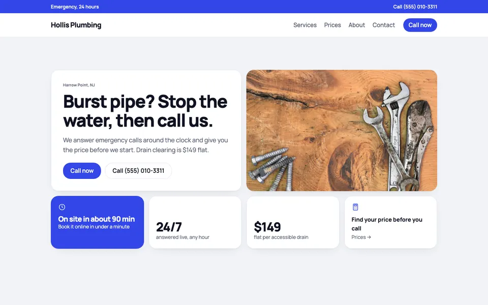 Plumbers website in the Bento design