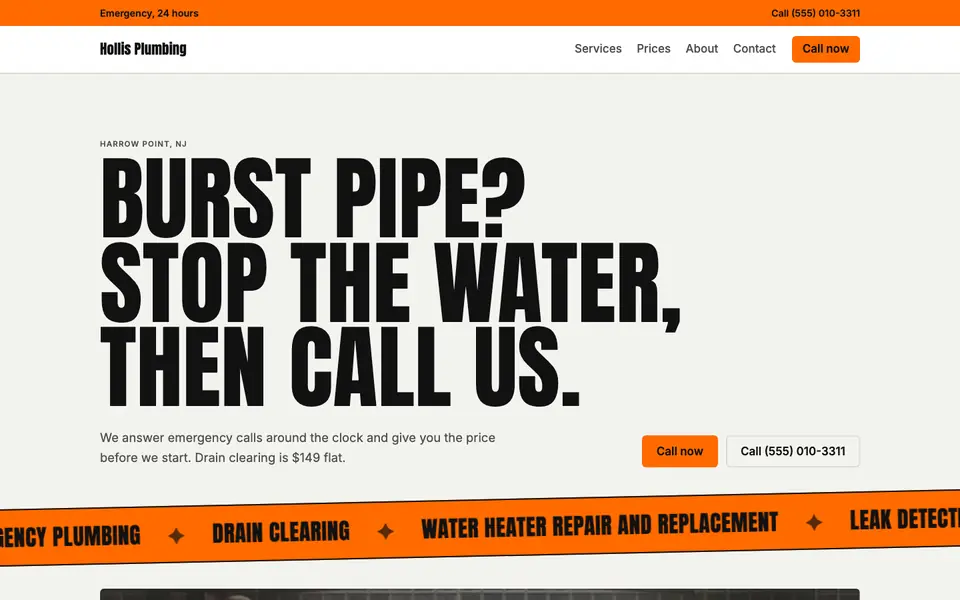 Plumbers website in the Kinetic Type design