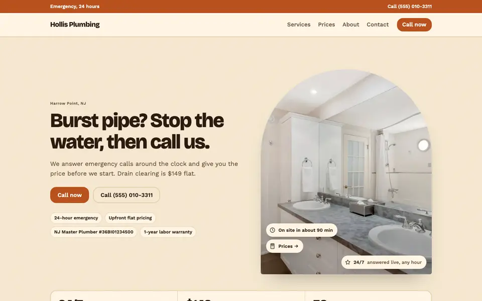 Plumbers website in the Retro Warm design