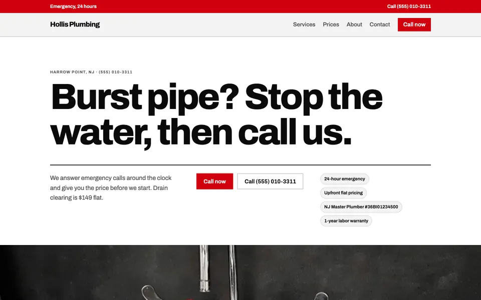 Plumbers website in the Swiss Grid design