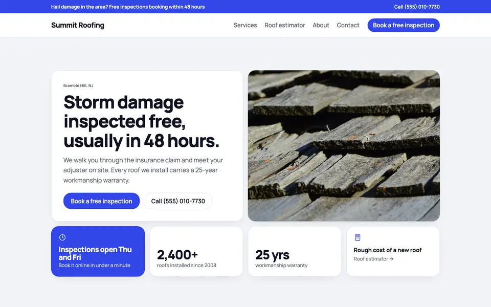 Roofing Companies website in the Bento design
