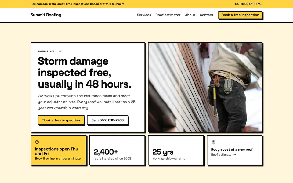 Roofing Companies website in the Neo-Brutalist design