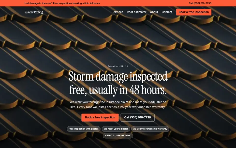 Roofing Companies website in the Cinematic design
