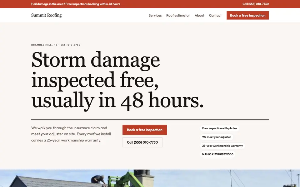 Roofing Companies website in the Editorial design
