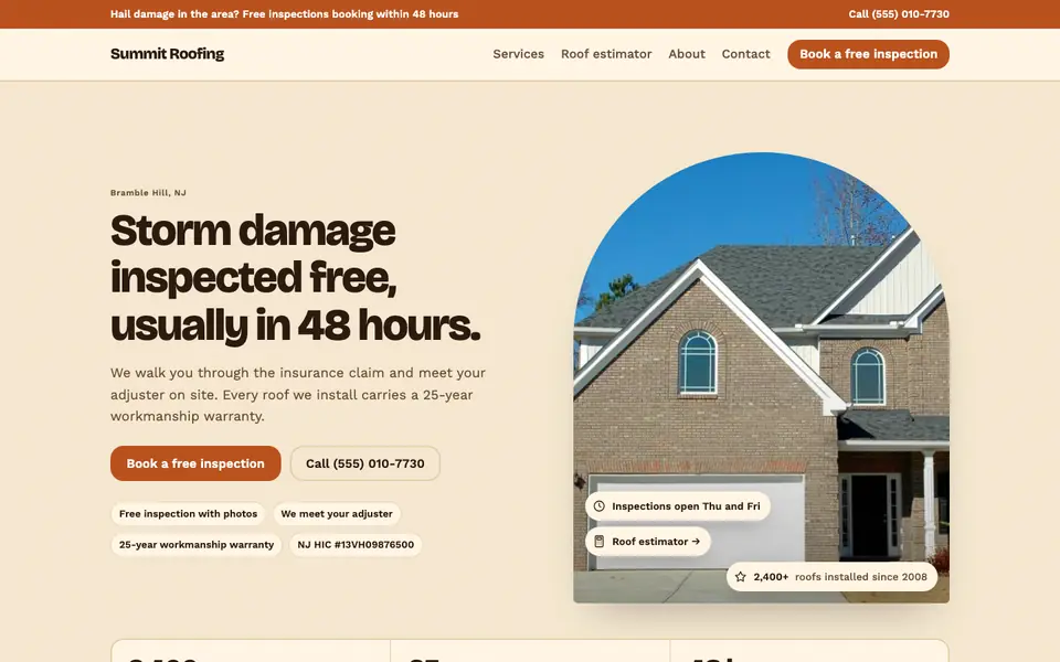 Roofing Companies website in the Retro Warm design