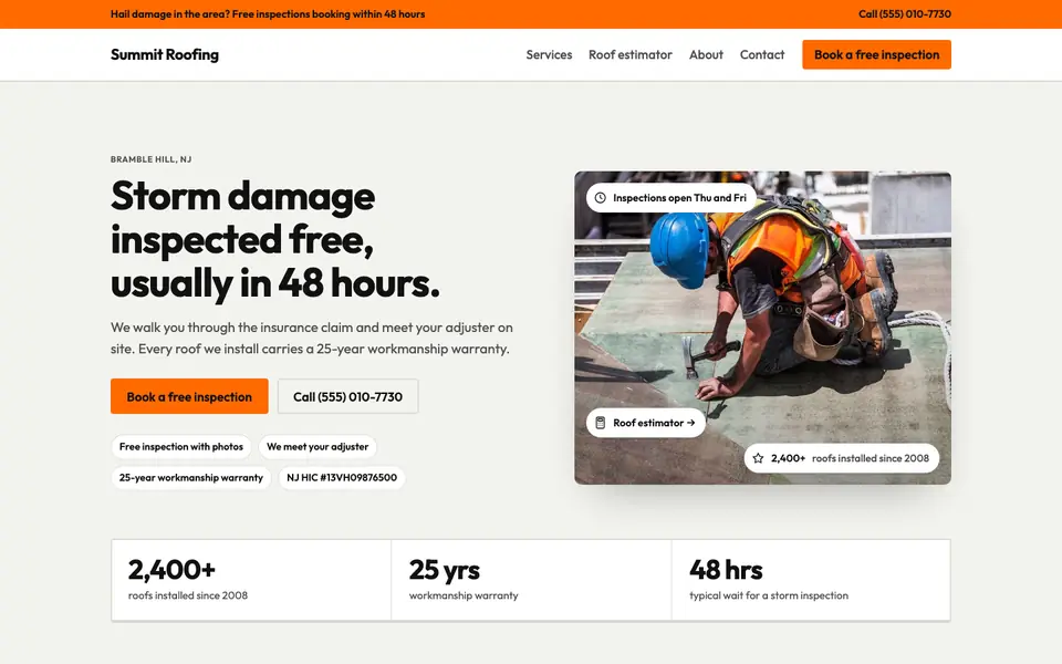 Roofing Companies website in the Utility design