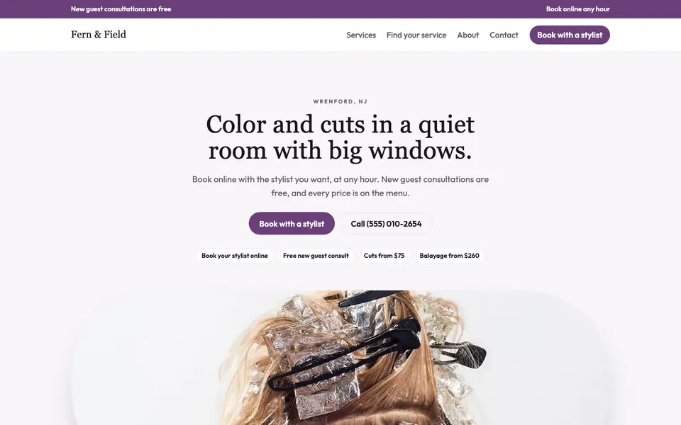 Salons & Spas website in the Boutique design