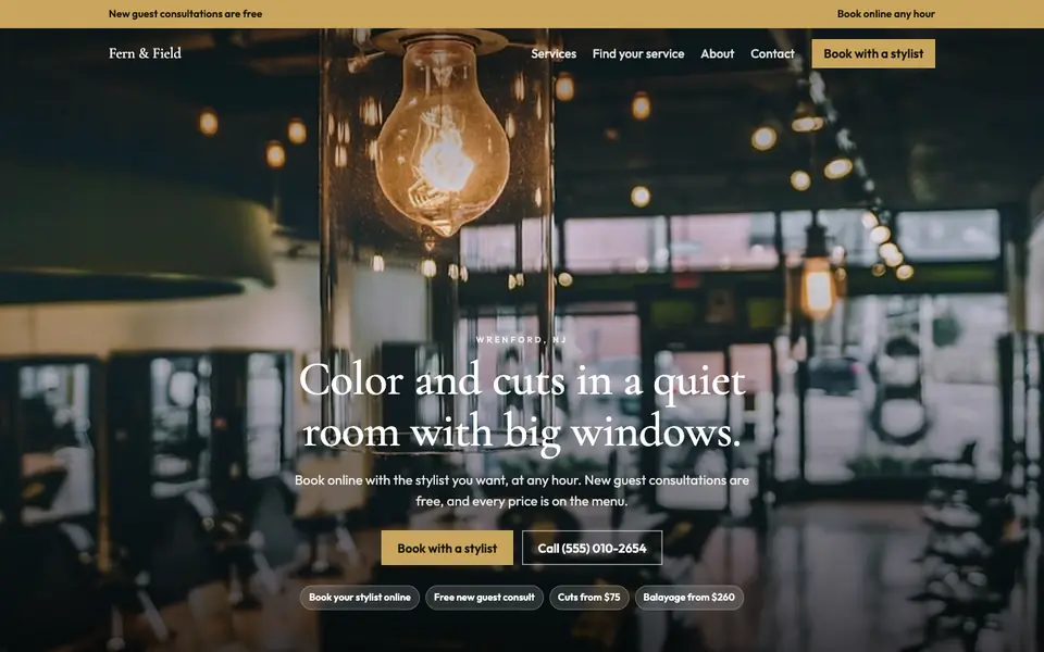 Salons & Spas website in the Dark Luxe design