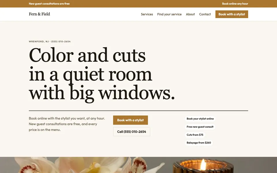 Salons & Spas website in the Editorial design