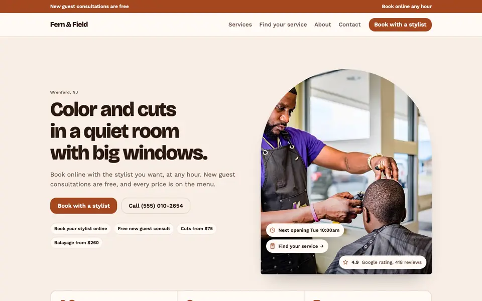 Salons & Spas website in the Retro Warm design