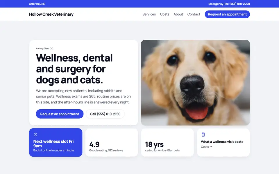 Veterinarians website in the Bento design