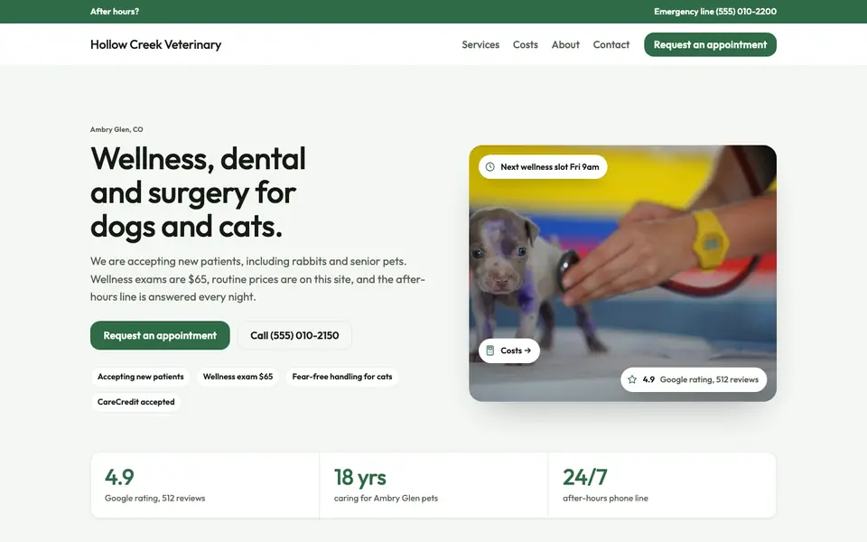 Veterinarians website in the Clinical design