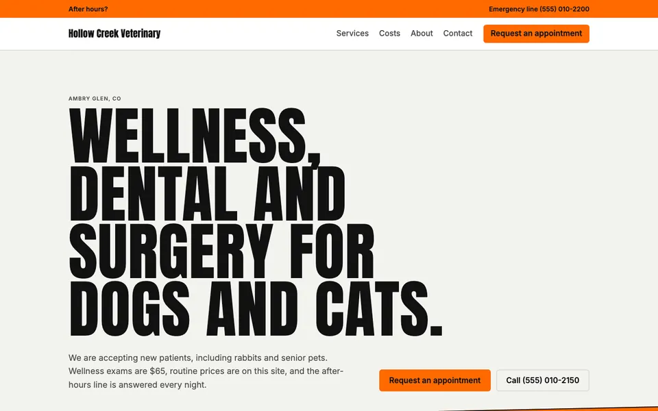 Veterinarians website in the Kinetic Type design