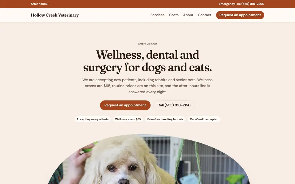 Veterinarians website in the Organic design