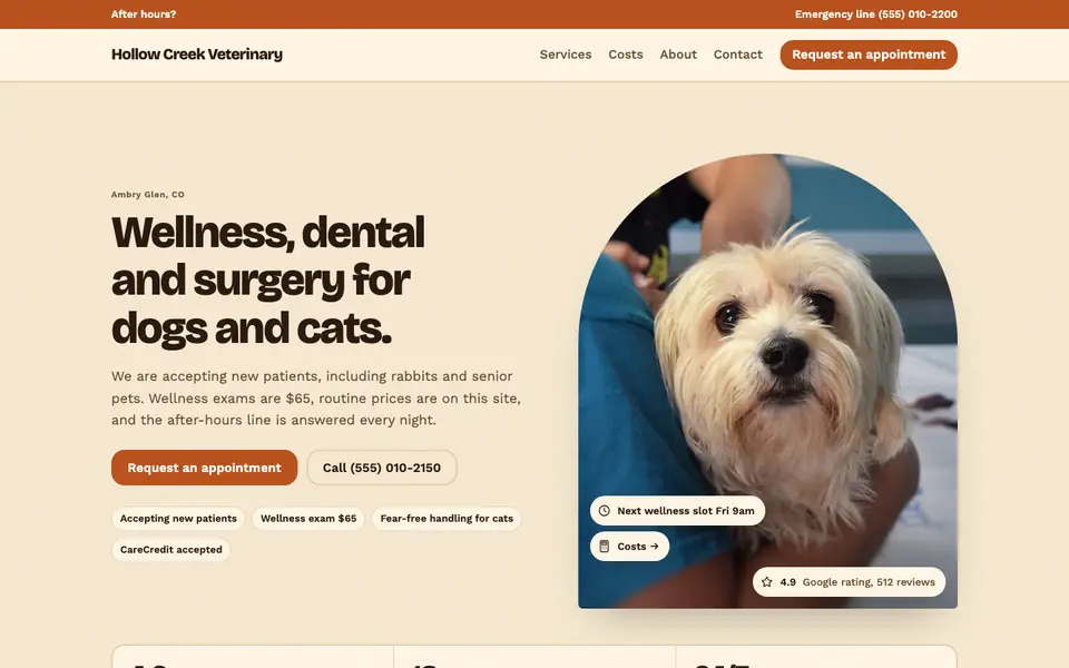 Veterinarians website in the Retro Warm design